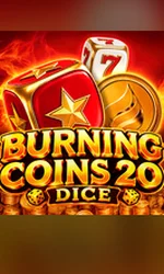 Burning Coins 20 Dice slot icon with golden coins, dice and lucky 7 symbols by Endorphina
